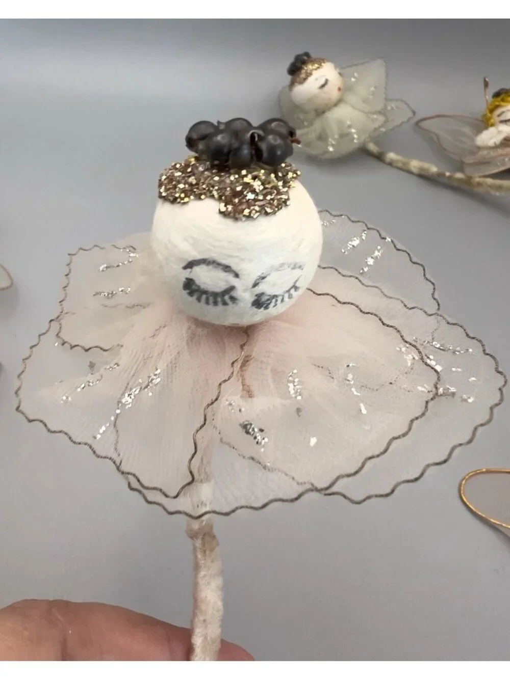 Vintage Spun Cotton Angel Ornaments Lot 8 Mid Century Japan Tulle Chenille MCM